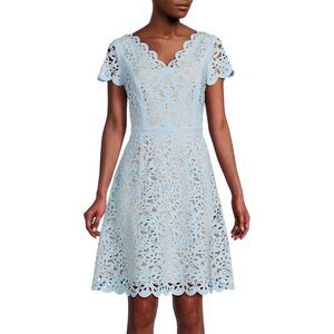 Focus By Shani Womens V-Neck Laser Cutting Fit & Flare Midi Dress